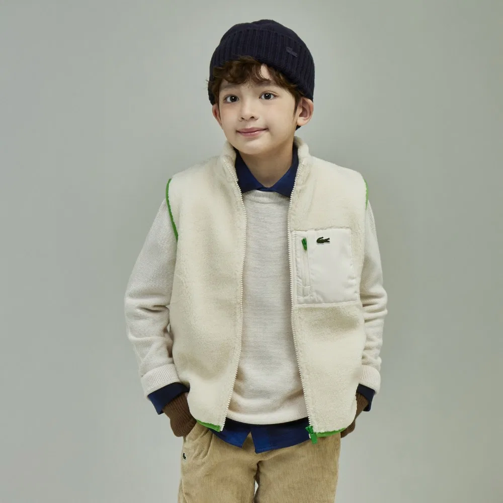 Детский флисовый жилет с цветной окантовкой кремовый от Lacoste