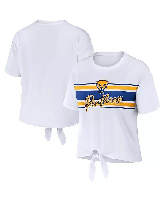 

Женская белая укороченная футболка Pitt Panthers в полоску спереди с узлом Wear By Erin Andrews
