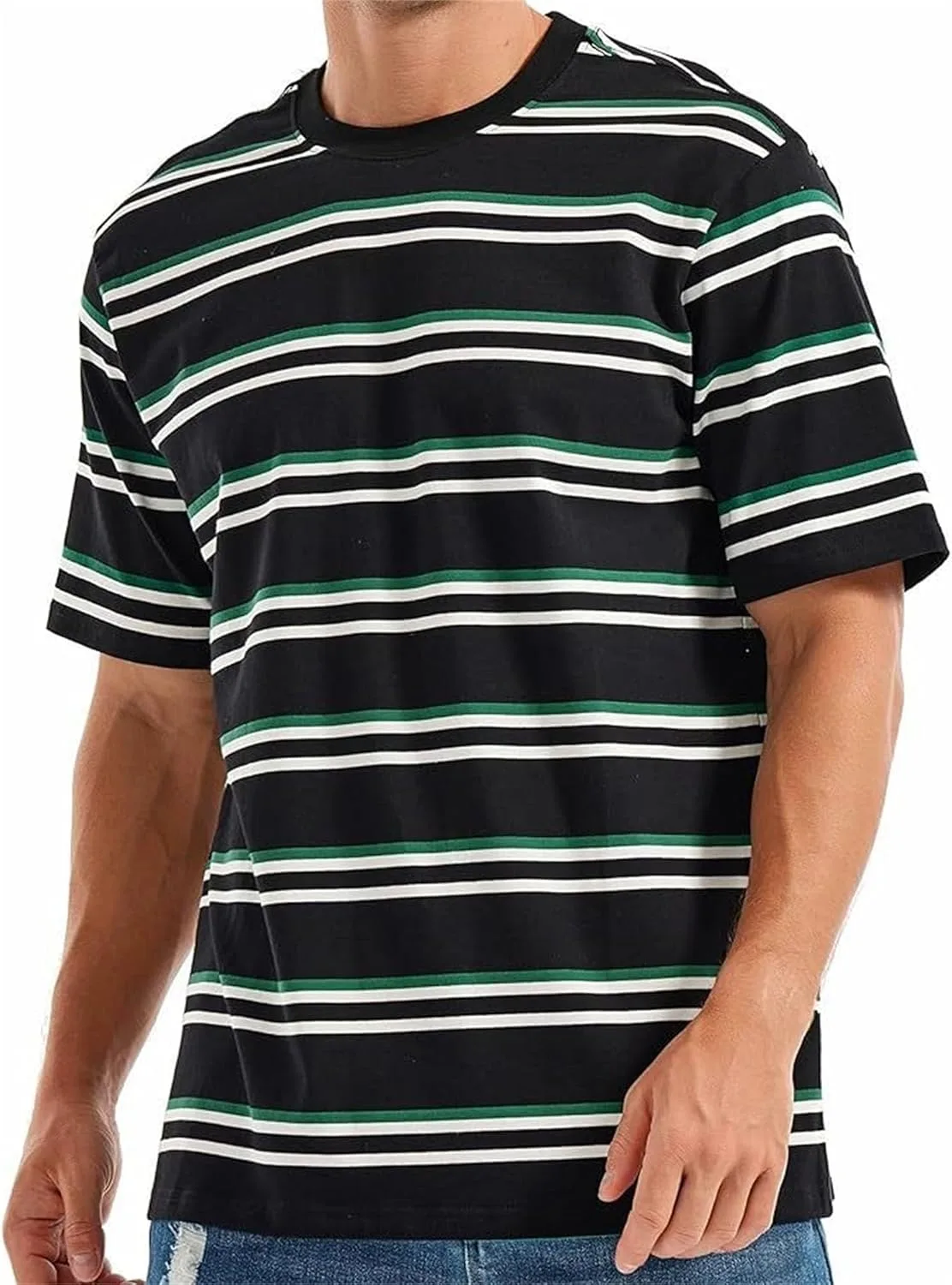 

Мужская футболка в полоску Vintage Casual Plus Size с круглым вырезом и короткими рукавами Maiyifu-GJ