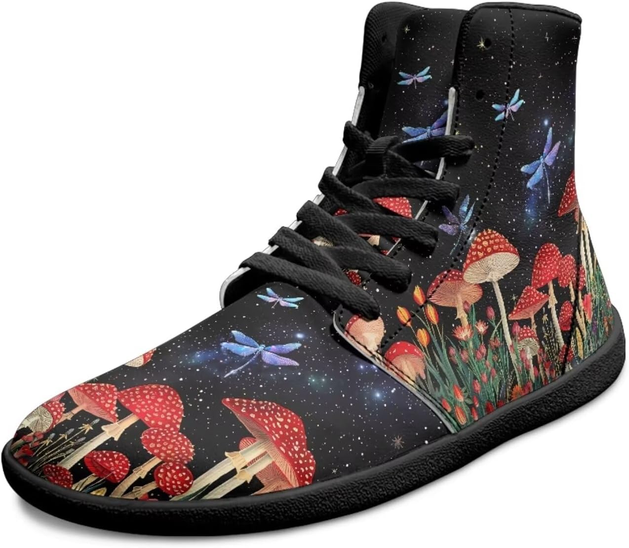 

Высокие кроссовки для мужчин, с широкой носочной частью, шнуровкой, уличные, с нулевым перепадом, поддержкой голеностопа, для ходьбы Xixirimido, Galaxy Mushroom Dragonfly