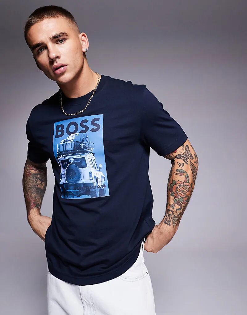 

Футболка Te_mextour с принтом логотипа джипа, стандартного кроя, темно-синего цвета BOSS Orange