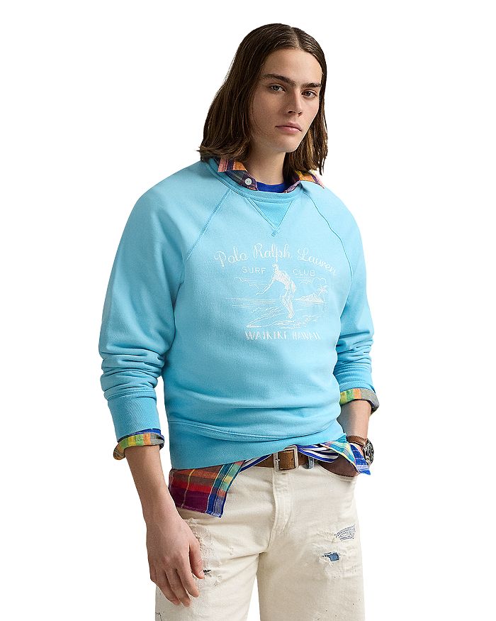 

Винтажный флисовый свитшот с принтом Polo Ralph Lauren, синий