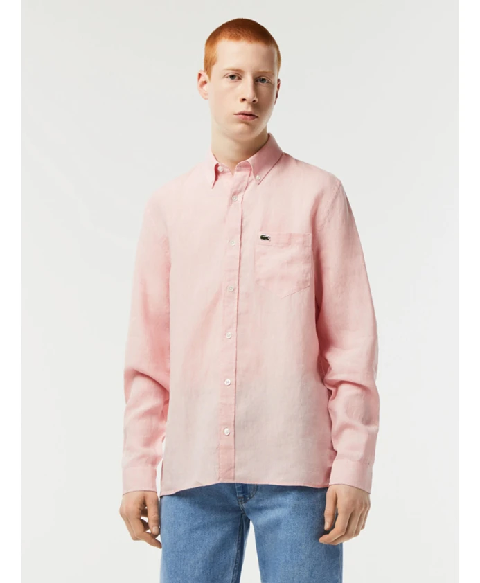 Повседневная льняная рубашка Lacoste, розовый — фото 4