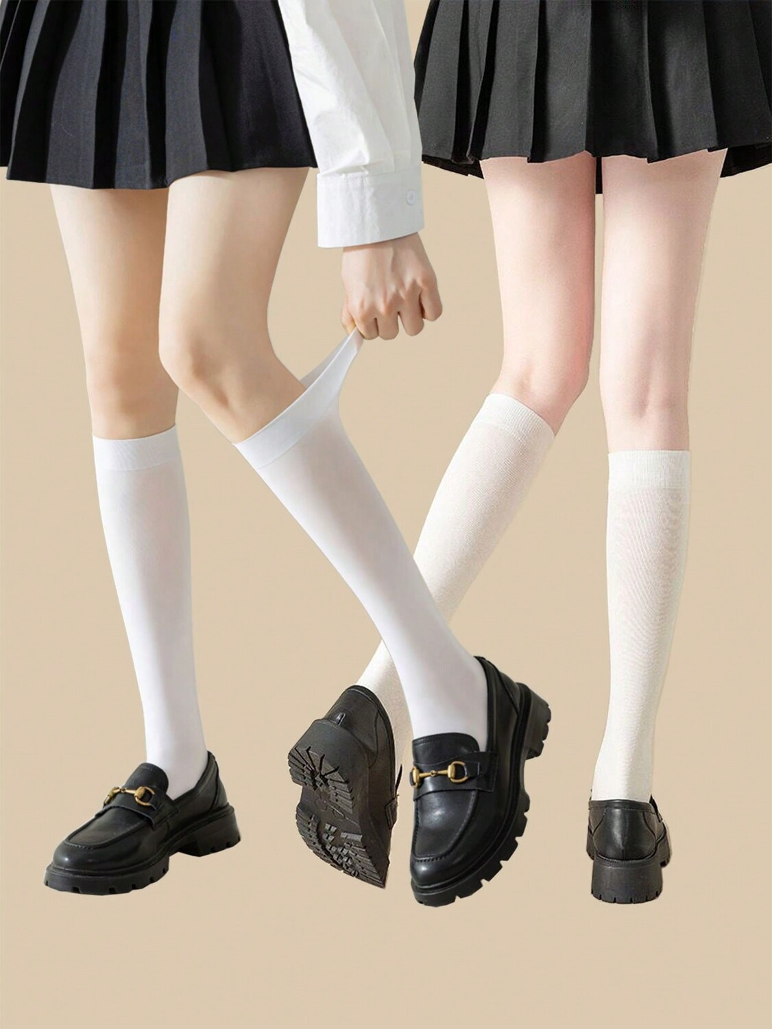 

2 пары белых тонких женских компрессионных носков в стиле JK, бархатных гольфов «Лебедь» для весны, лета и осени, белый цвет