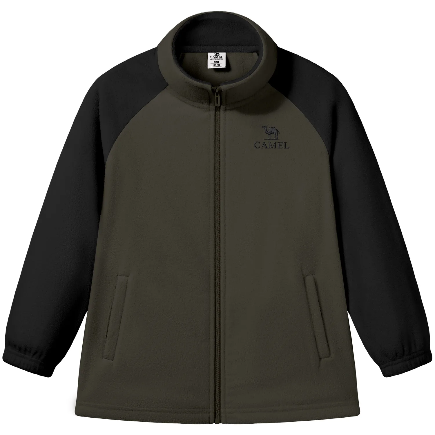 Детская флисовая куртка с воротником стойкой CAMEL, Dark Olive/Phantom Black