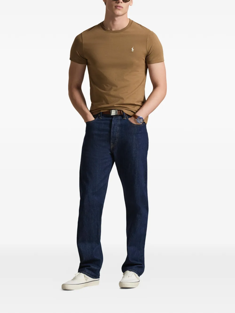 Футболка с круглым вырезом и индивидуальным приталенным кроем Polo Ralph Lauren, коричневый — фото 2