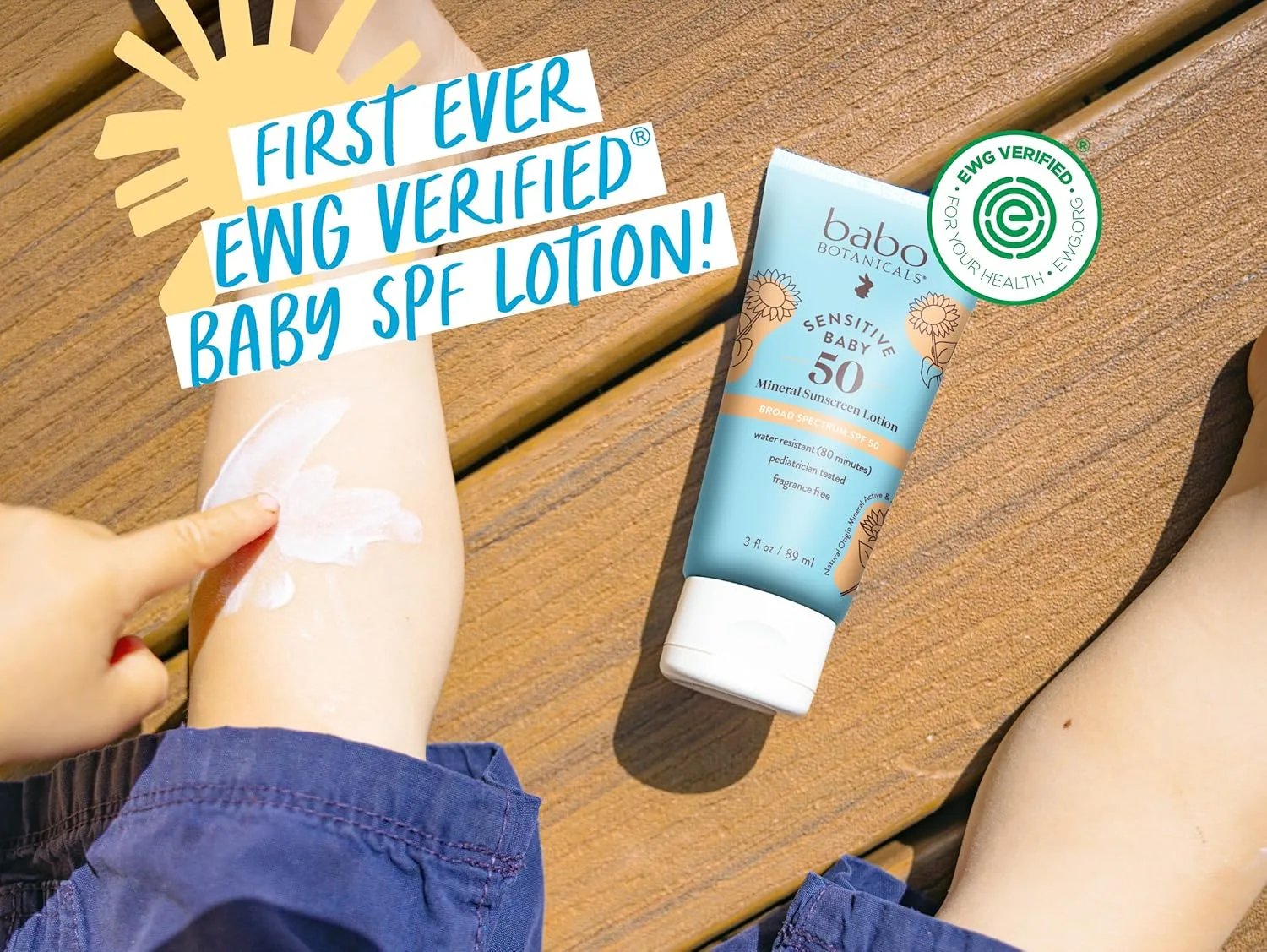 Babo Botanicals Sensitive Baby Mineral Sunscreen Lotion SPF50 - Natural Zinc Oxide - для лица и тела - без отдушек - водостойкий - EWG Verified - Vegan - для сверхчувствительной кожи - для малышей и детей 89 мл (1 шт.) — фото 2