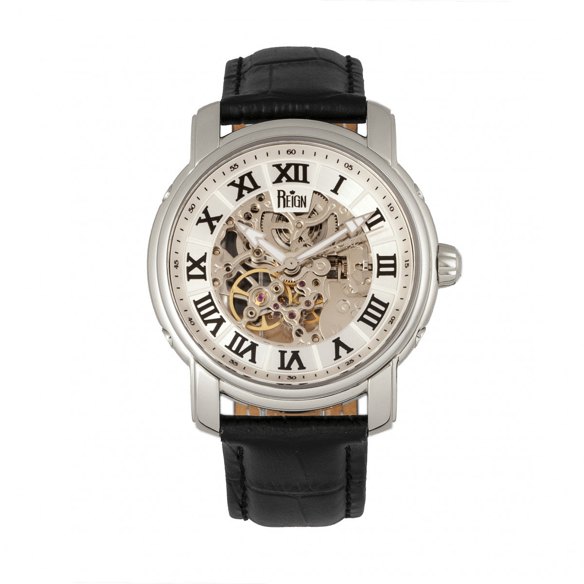 

Часы Kahn Automatic Skeleton с кожаным ремешком Reign, серебряный