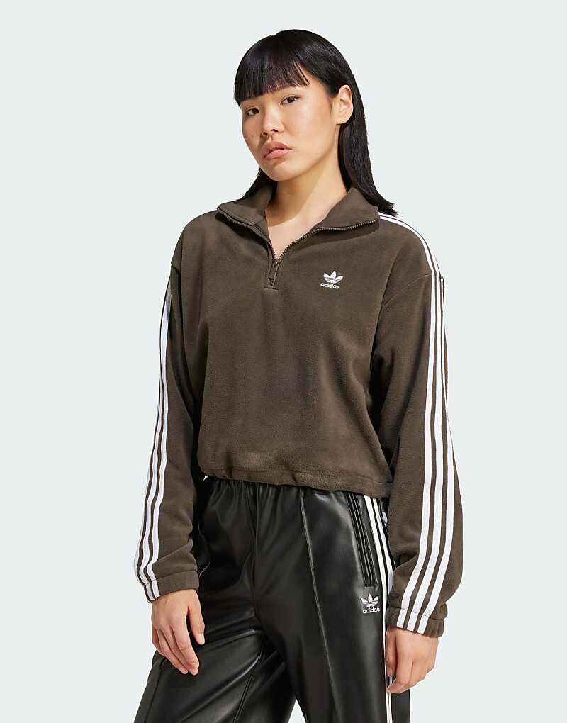 

adidas Originals – зеленая свободная флисовая толстовка с молнией на шее