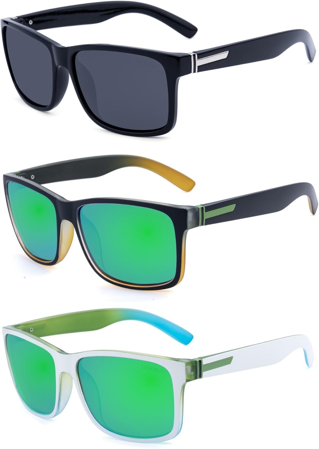 

Винтажные поляризованные солнцезащитные очки LECKIRUT для мужчин и женщин, ретро-очки с крупными квадратными зеркальными линзами, A5 (3pcs) Black Silver/Grey + Black/Green + White/Green