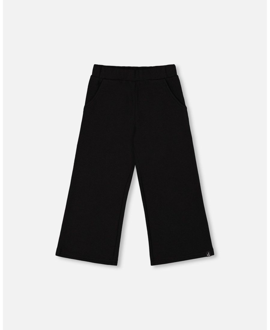 

Детские брюки-клеш с вафельной текстурой, черные Deux par Deux, Black