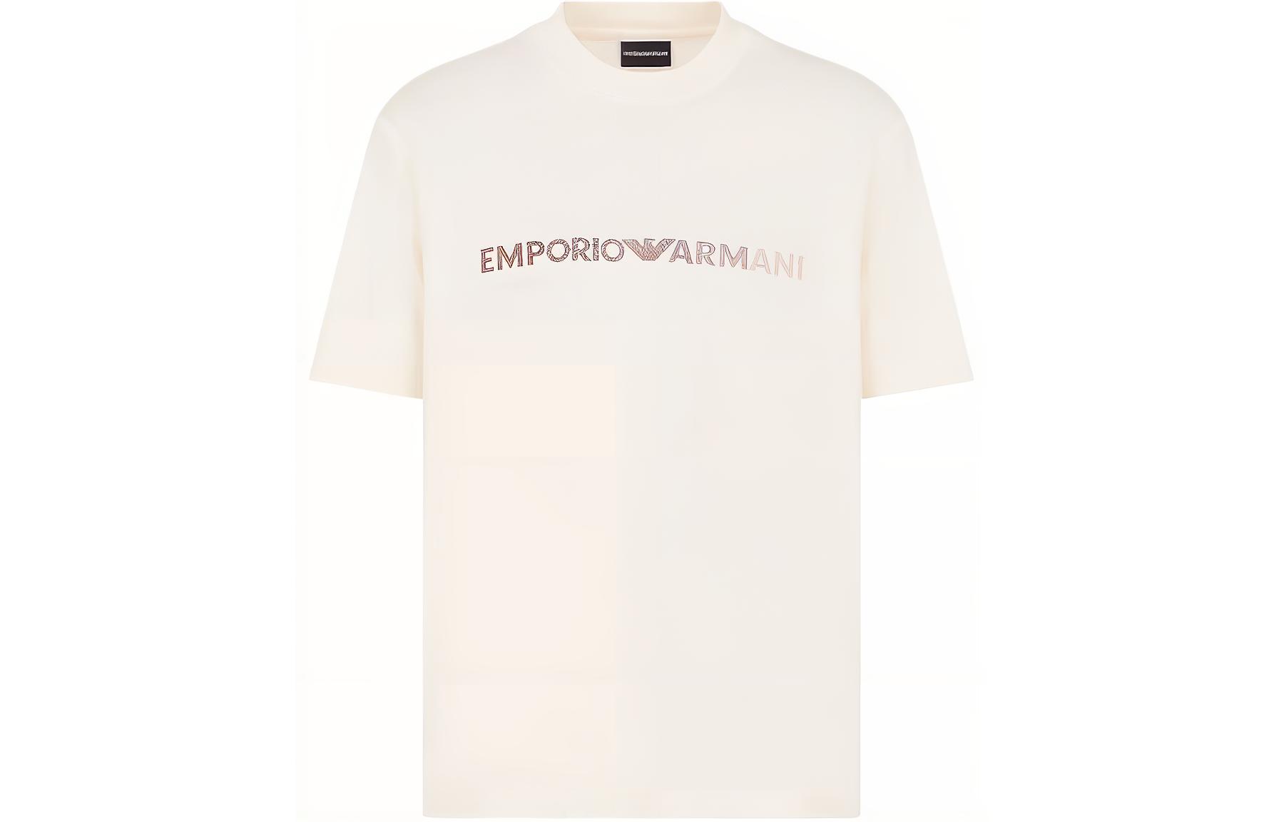 

Футболка из пике с вышитым логотипом EMPORIO ARMANI, бежевая