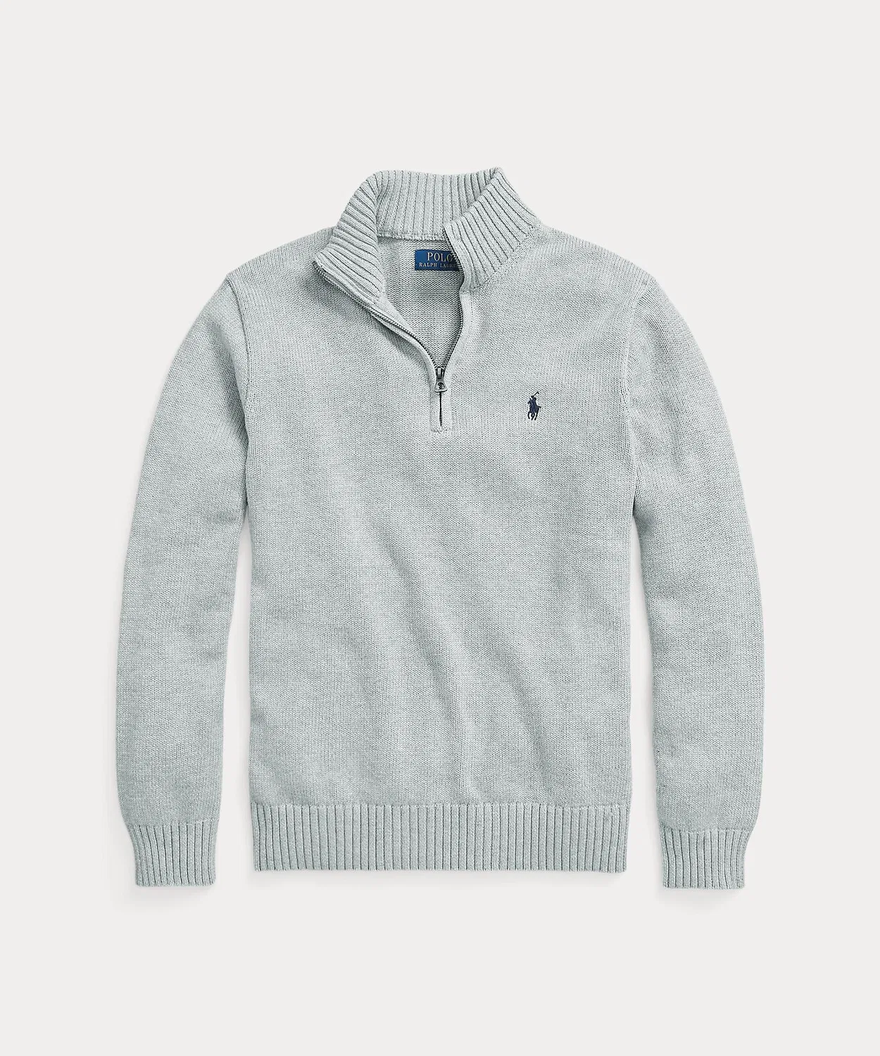 Свитер с четверть-застежкой и высоким воротом Polo Ralph Lauren, хлопок, серый — фото 2