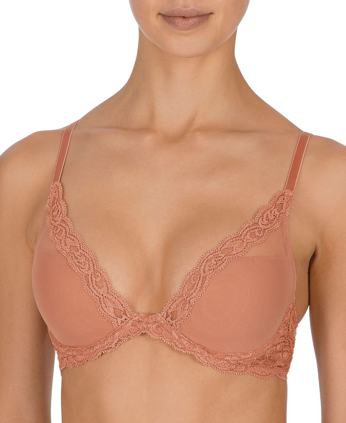 

Бюстгальтер Feathers Contour с глубоким вырезом и кружевной отделкой 730023 Natori