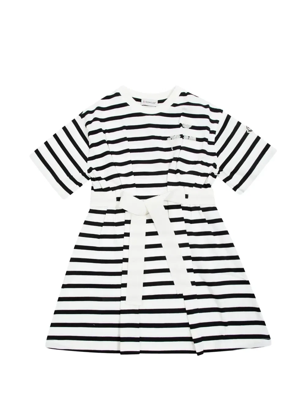 Платье с полосками и украшением из пайеток Moncler Enfant, белый