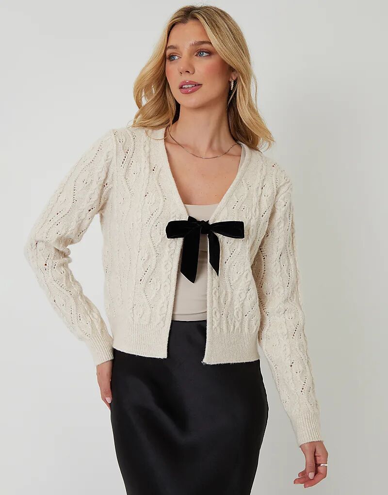 

Кардиган Threadbare Cable Velvet с бантом кремового цвета