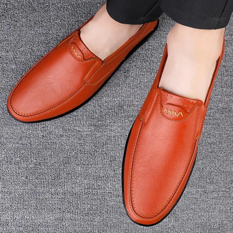 Лоферы мужские, кожаные, Round Toe, Red/Brown SayfuR — фото 4