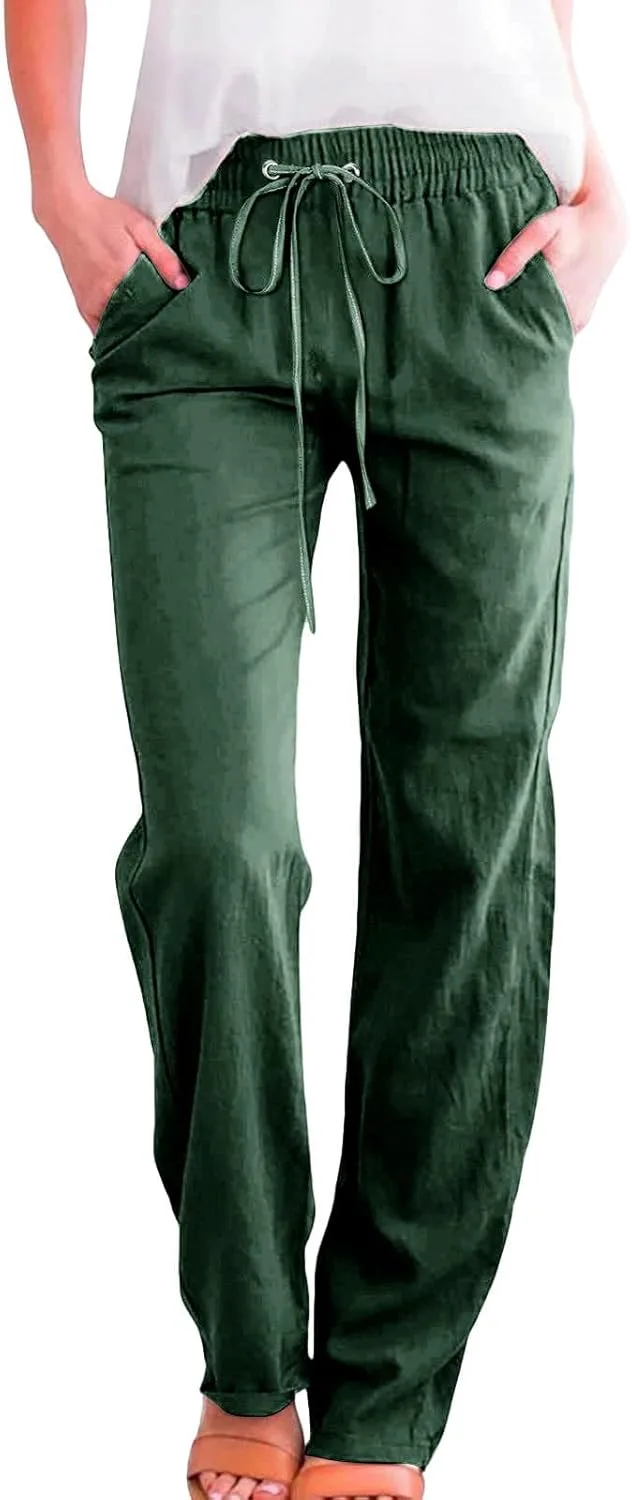 

Женские хлопковые льняные брюки с эластичным поясом и карманами funnyrap