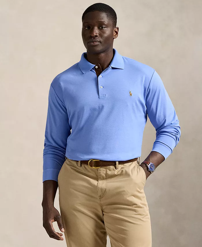 

Мужская футболка-поло с длинным рукавом Big & Tall из мягкого хлопка Polo Ralph Lauren, синий