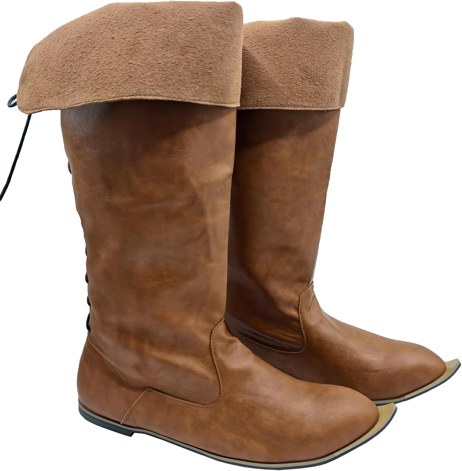 

Мужские средневековые ренессансные ботинки для костюма пирата, викинга, готические ботинки из искусственной кожи с заостренным носком и высокой голенью на шнуровке Junqiako, коричневый