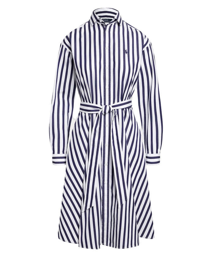 

Полосатое платье-рубашка А-силуэта с поясом Polo Ralph Lauren, синий