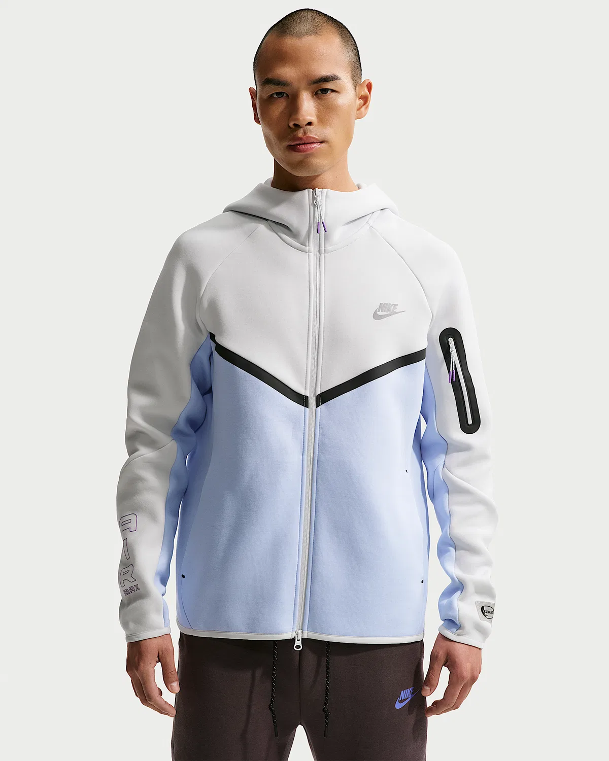 Мужская флисовая куртка-ветровка Nike Tech на полной молнии, Off White/Hydrogen Blue/Bright Violet