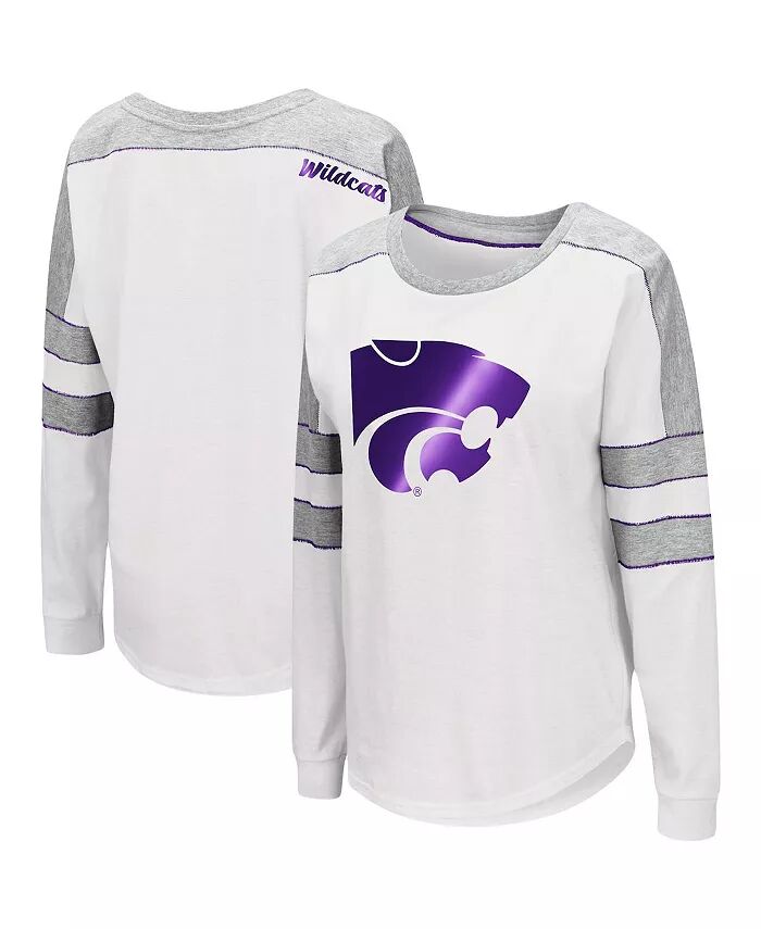 

Женская белая футболка Kansas State Wildcats Trey Dolman с длинным рукавом Colosseum