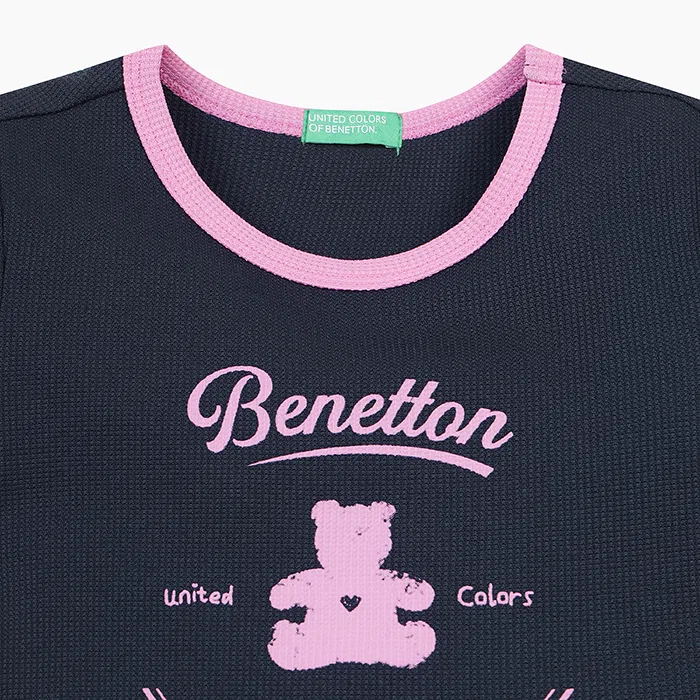 Детское вафельное платье-клёш тёмно-синего цвета от Benetton Kids — фото 3