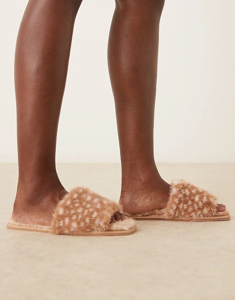 Тапочки-мюли ASOS DESIGN Ziva с меховым наконечником и принтом оленя — фото 3
