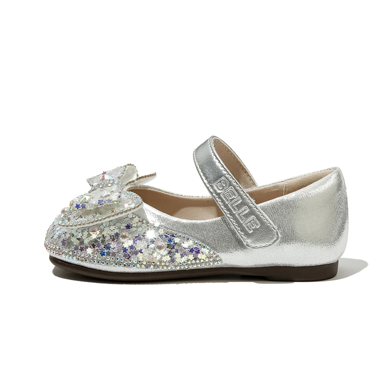 

Непромокаемые дышащие низкие повседневные кожаные туфли для детей 3-7 лет BELLE BABY, серебро