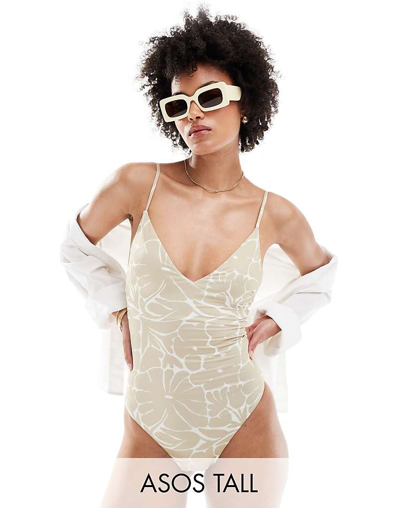 

ASOS DESIGN Tall Купальник с V-образным вырезом и цветочным принтом в тон