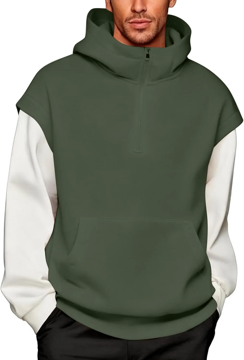 

Мужской худи с молнией на четверть, оверсайз, ветрозащитный