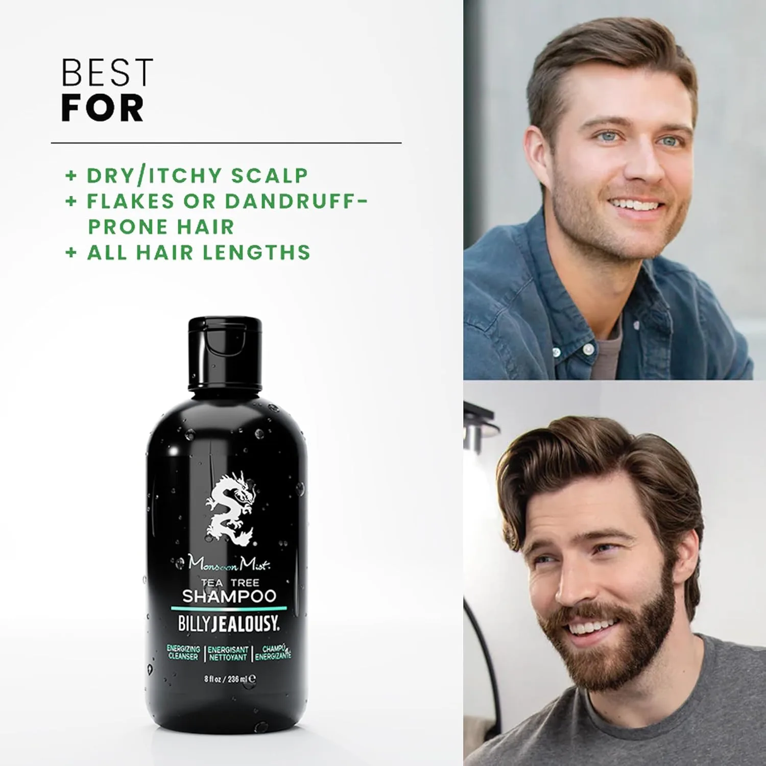 Набор для ухода за волосами Billy Jealousy: шампунь Monsoon Mist Tea Tree (227 г) + кондиционер Typhoon Tango (227 г), мята и розмарин, успокаивает кожу головы, уменьшает жирность, перхоть и ломкость — фото 4