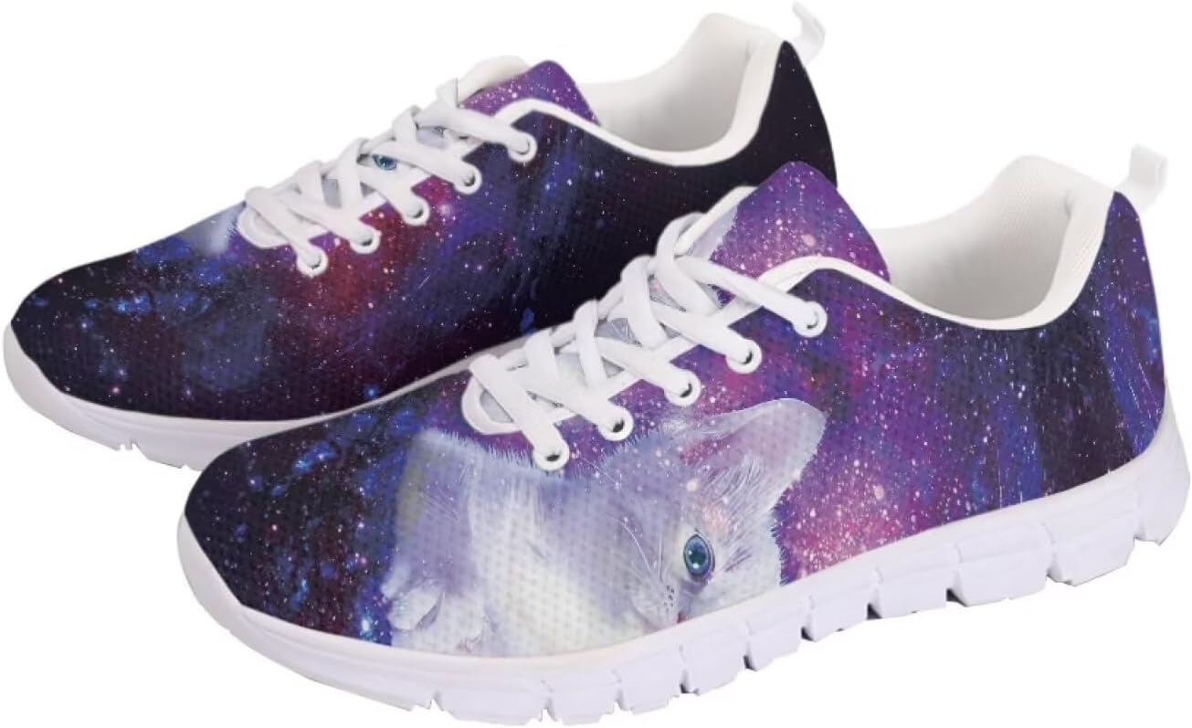 

Женские кроссовки для ходьбы, удобные, с шнуровкой, модные, мужские, противоскользящие, для тенниса, бега и спорта Getelinseng, Galaxy Cat