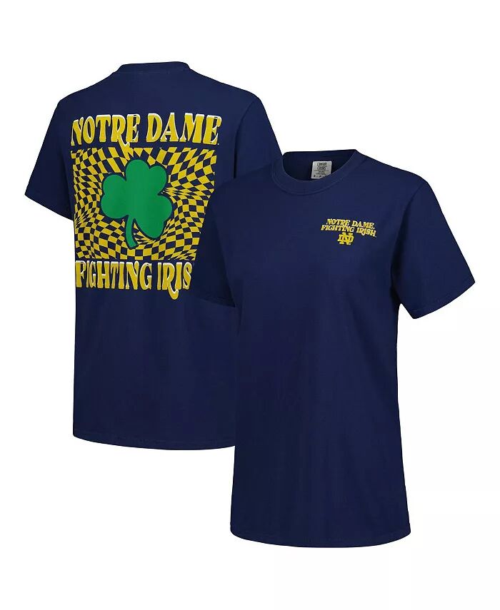 

Женская футболка с клетчатым талисманом Navy Notre Dame Fighting Irish Comfort Colors Image One