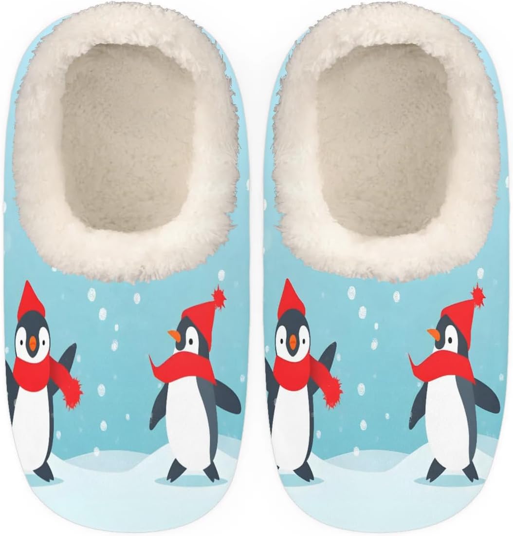 

Тапочки QsirBC Penguins зимние для женщин и мужчин, мягкие с эффектом памяти, с нескользящей подошвой, для дома и улицы, теплые и пушистые, Penguins Winter L