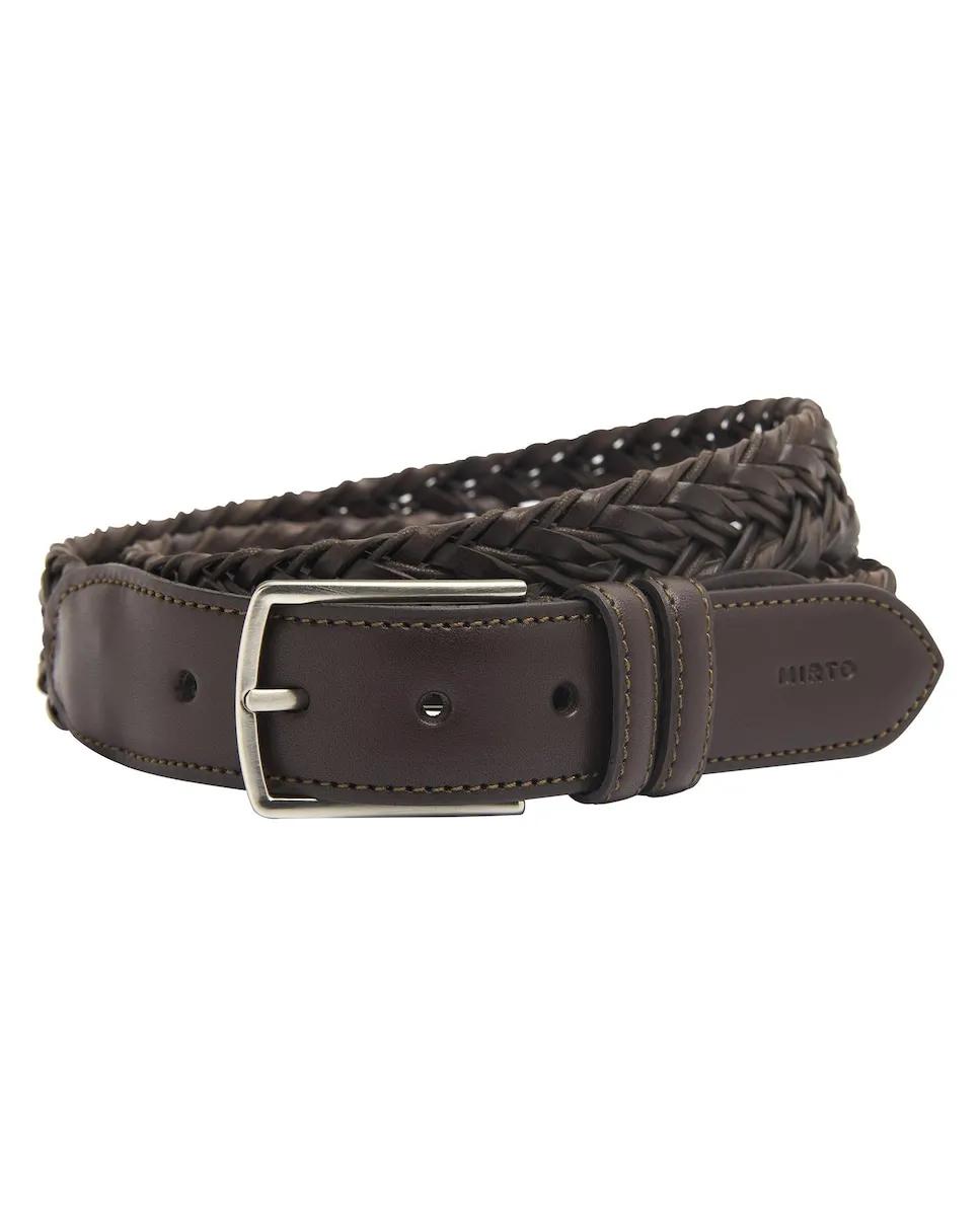 

Плетеный мужской ремень из кожи и льна Mirto, темно-коричневый