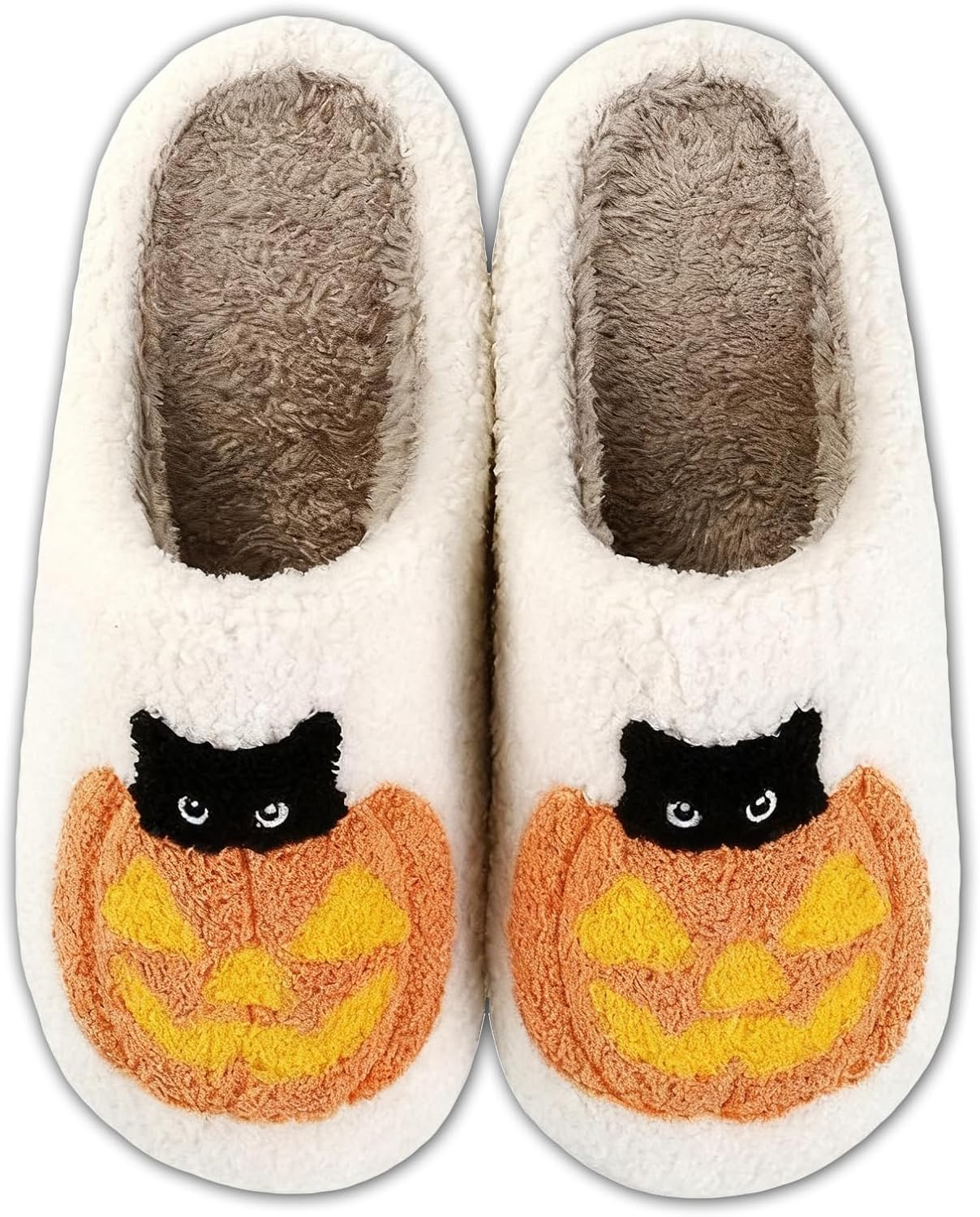 

Домашние тапочки HiGropcore на Хэллоуин для женщин и мужчин, милые и жуткие осенние тапочки, уютные плюшевые теплые тапочки для дома, для улицы и дома, A1s- Cat Pumpkin