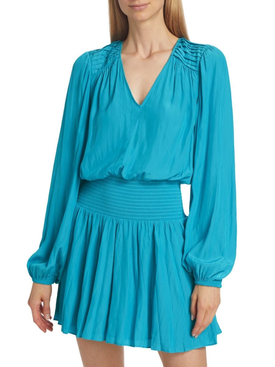 

Мини-платье Jovie с длинными рукавами и эластичным лифом Ramy Brook, цвет Calypso Blue