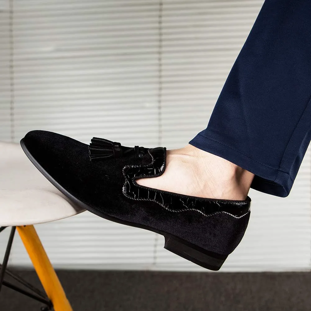 

Мужские винтажные бархатные лоферы с вышивкой, элегантные лоферы без застежки, тапочки-лоферы с кисточками JITAI