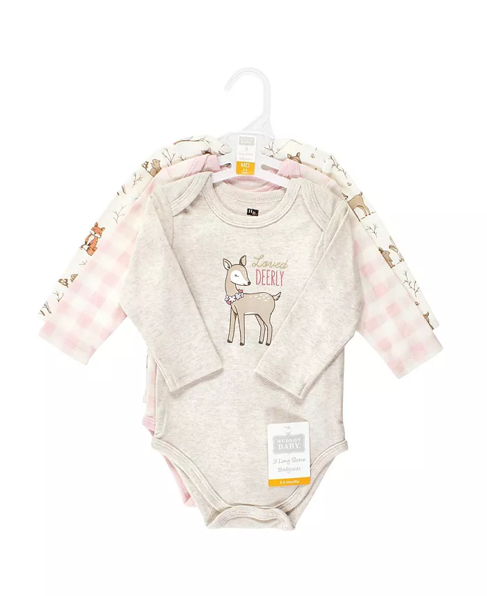 Детский комбинезон Hudson Essential с длинными рукавами из 100% хлопка, набор из 3 штук Hudson Baby, розовый — фото 2
