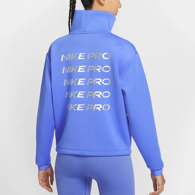 Nike Pro Sweatshirts Женская худи с воротником-стойкой, синяя, умеренный крой — фото 4