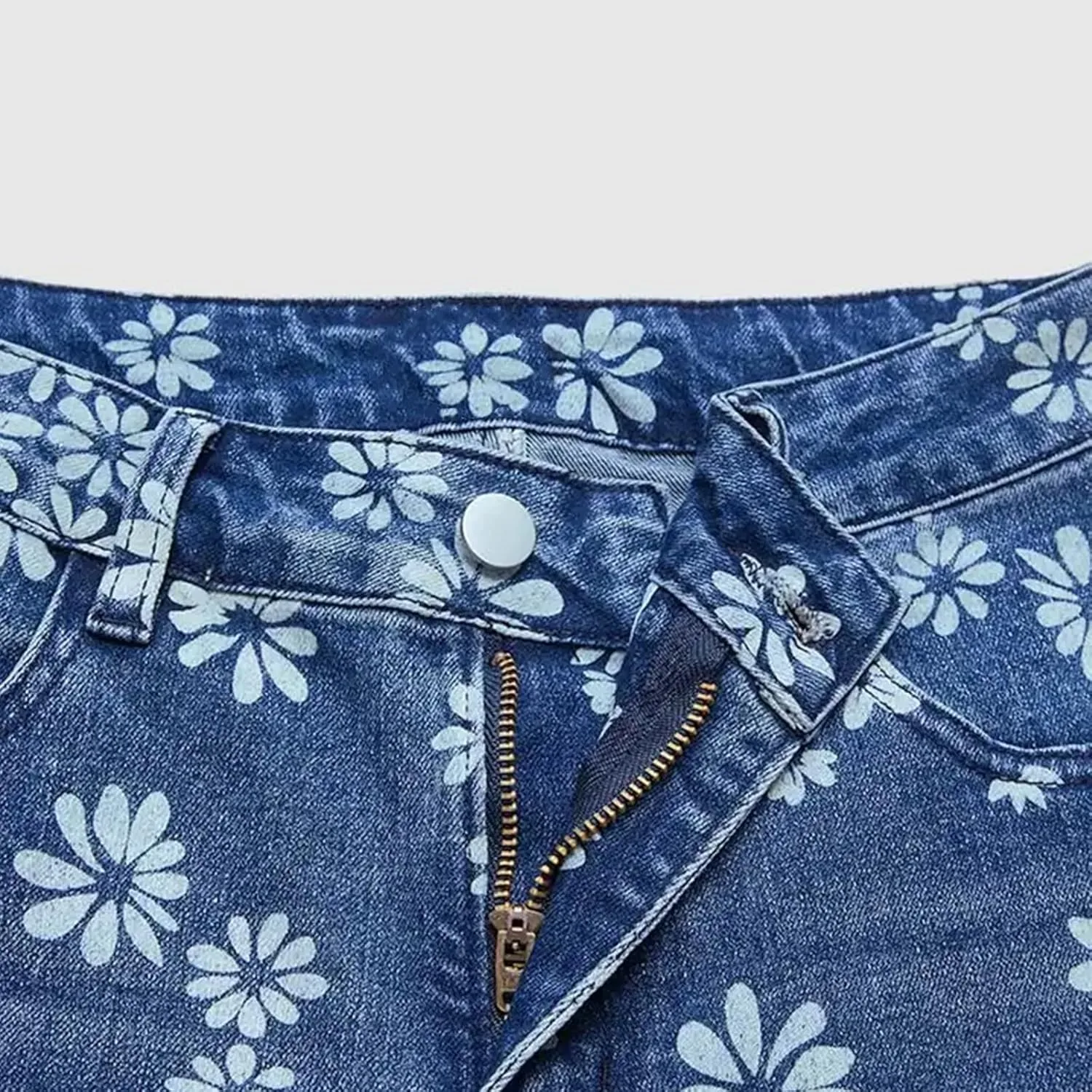 Прямые джинсы с цветочным принтом для женщин High Waisted — фото 3
