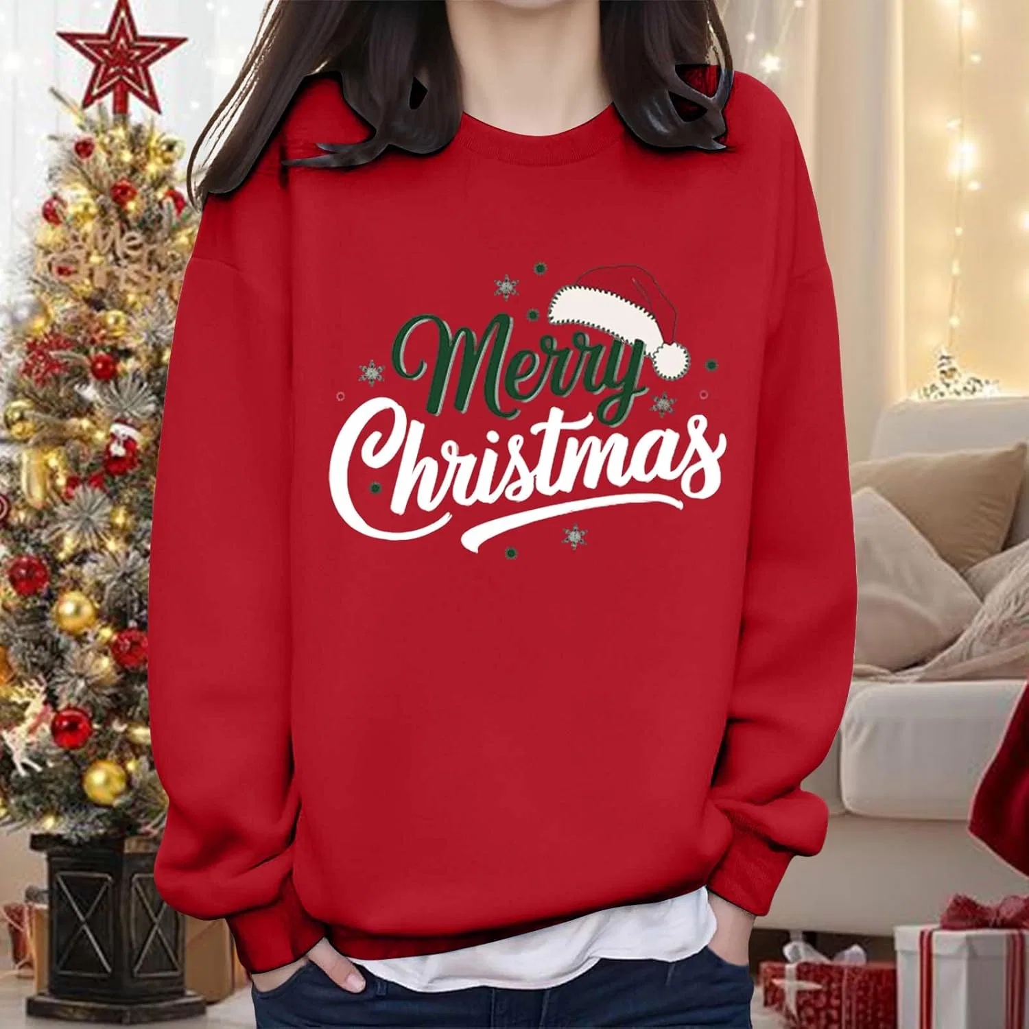 Блуза, повседневная, Women's Round Neck Sweatshirt, красный — фото 2