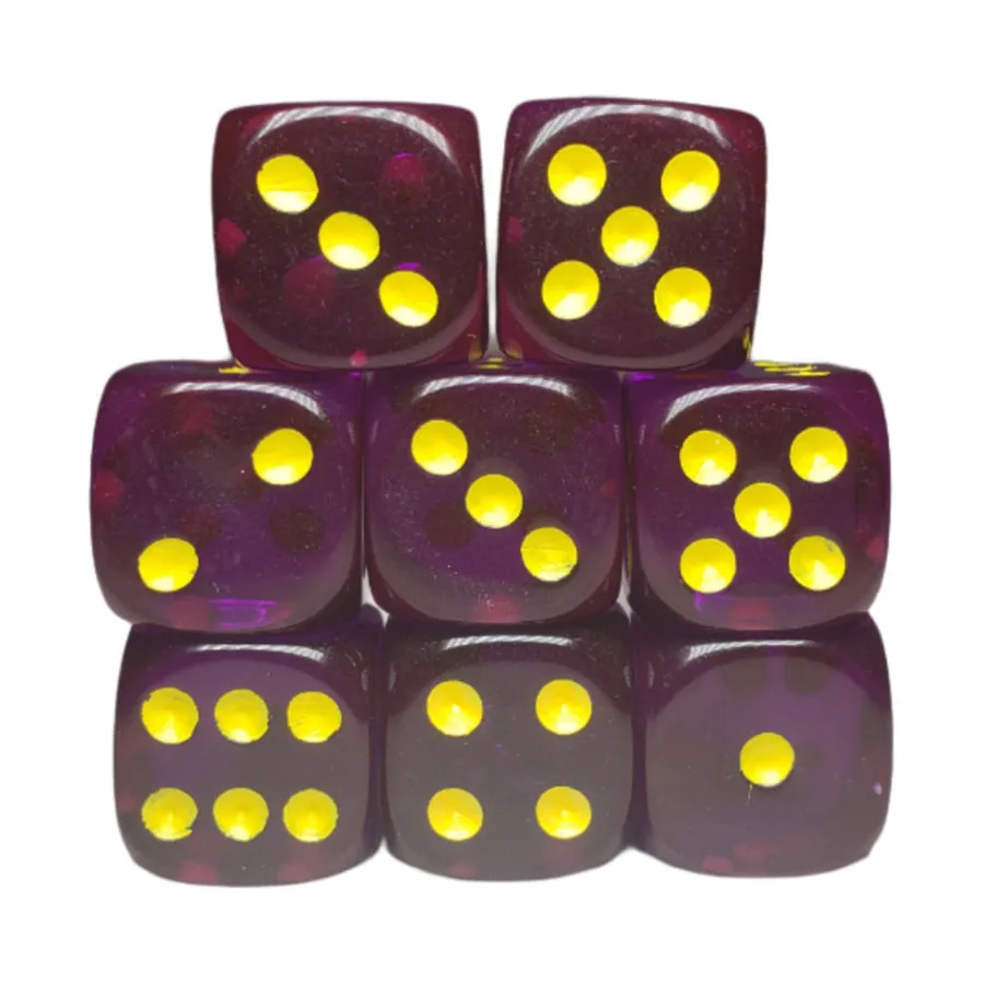 

d6, 18 мм, полупрозрачный темно-фиолетовый с желтым (8), Game Dice - Translucent (Role 4 Initiative)