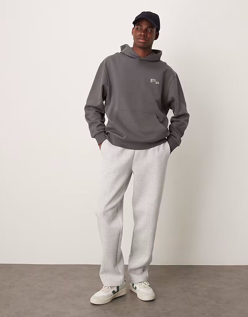 

Спортивные брюки ASOS DESIGN из плотной ткани с прямыми штанинами и защипами серого меланжевого цвета