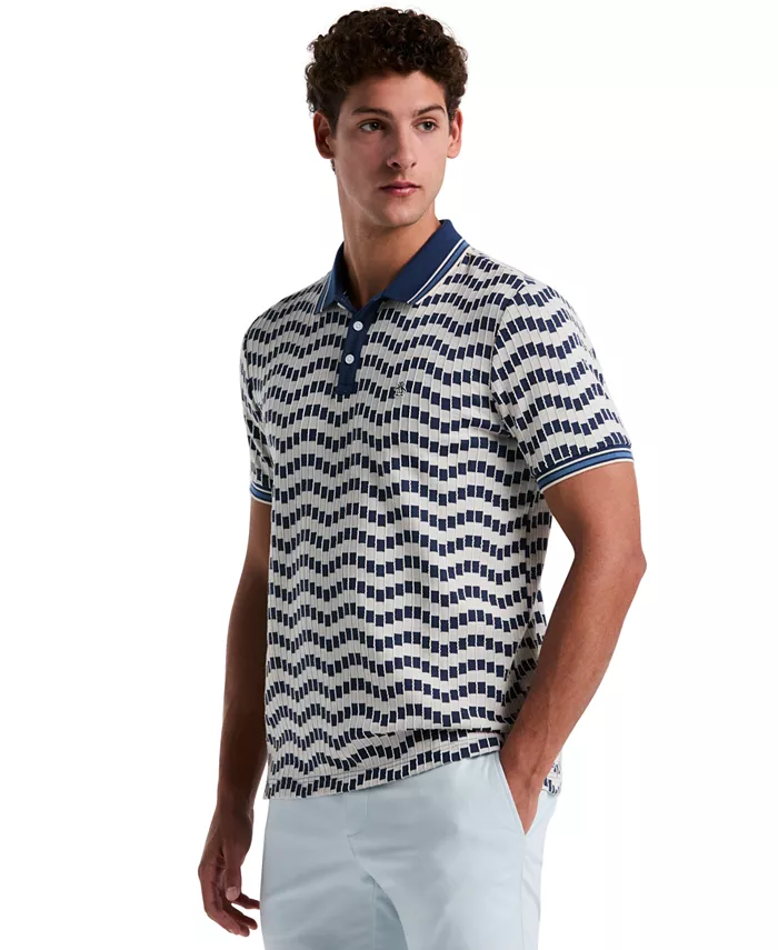 

Мужская поло с коротким рукавом и текстурой "зигзаг", slim fit Original Penguin, коричневый/бежевый