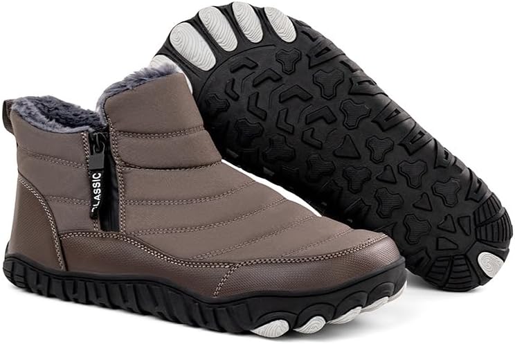 

Зимние ботинки для мужчин, мужские водонепроницаемые зимние ботинки, молния, широкий носок, обувь, с меховой подкладкой, минималистичные для прогулок на открытом воздухе Soft Time Toy, серый