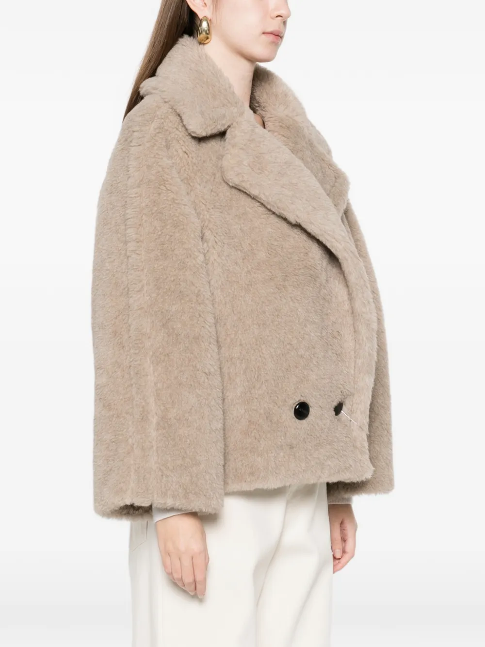Короткое двубортное пальто с широкими лацканами Max Mara, нейтральный — фото 3