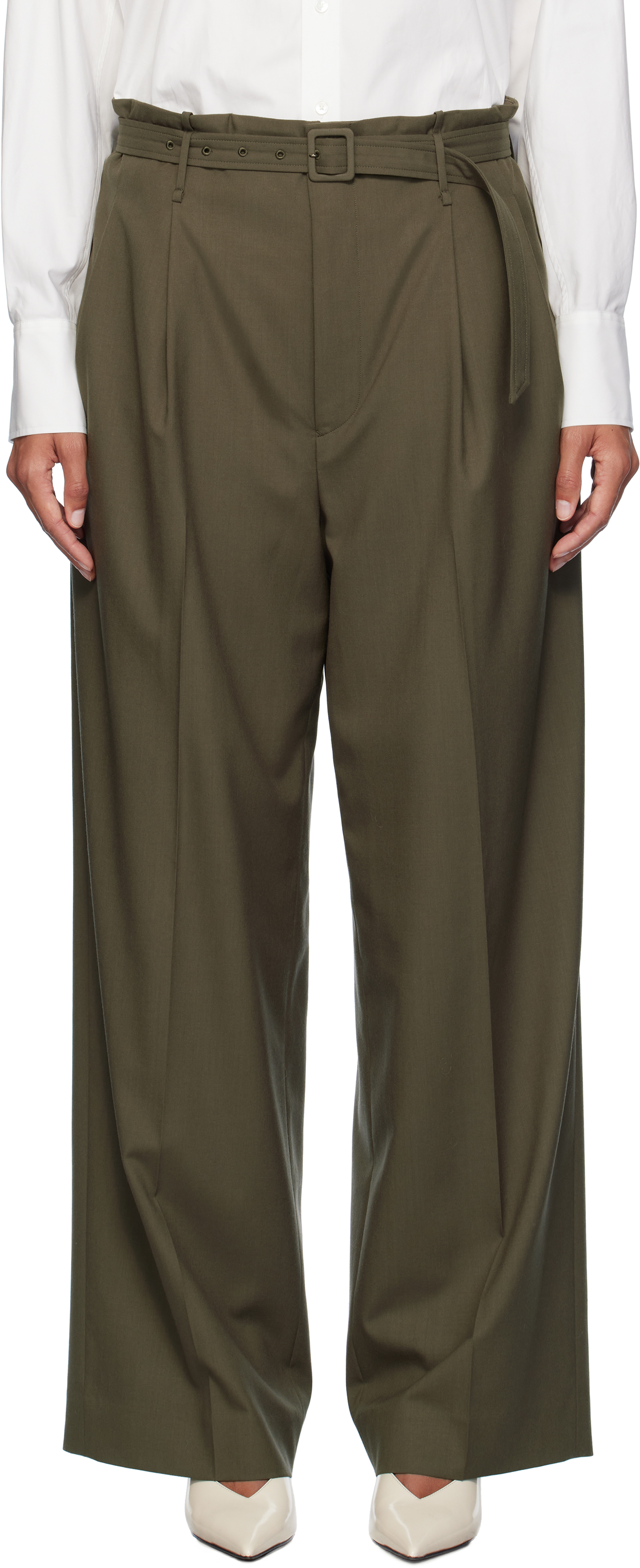 

Брюки из супертонкой тропической шерсти цвета хаки AURALEE, Dark khaki